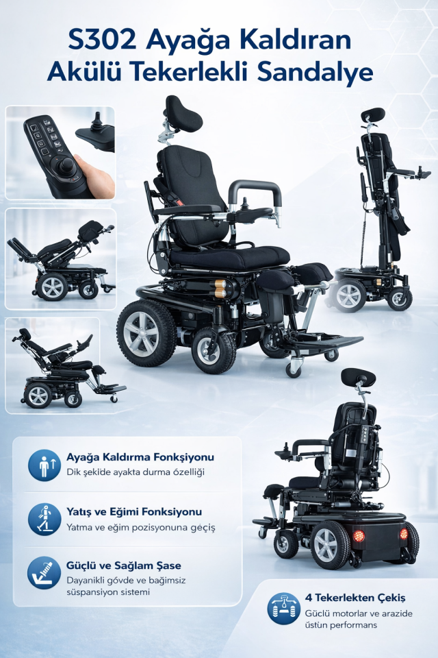 Scuba S302 Ayağa Kaldıran Akülü Tekerlekli Sandalye