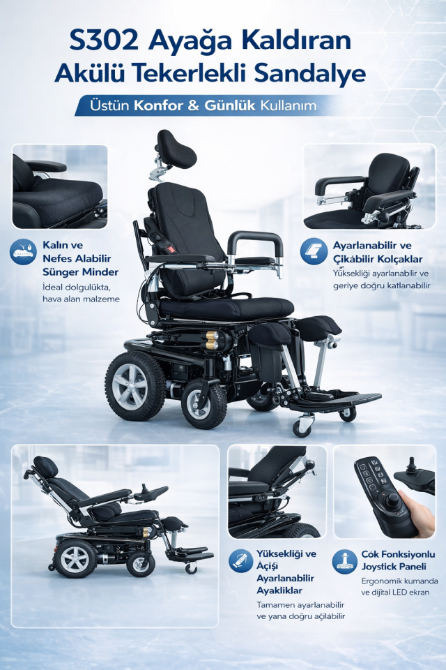 Scuba S302 Ayağa Kaldıran Akülü Tekerlekli Sandalye