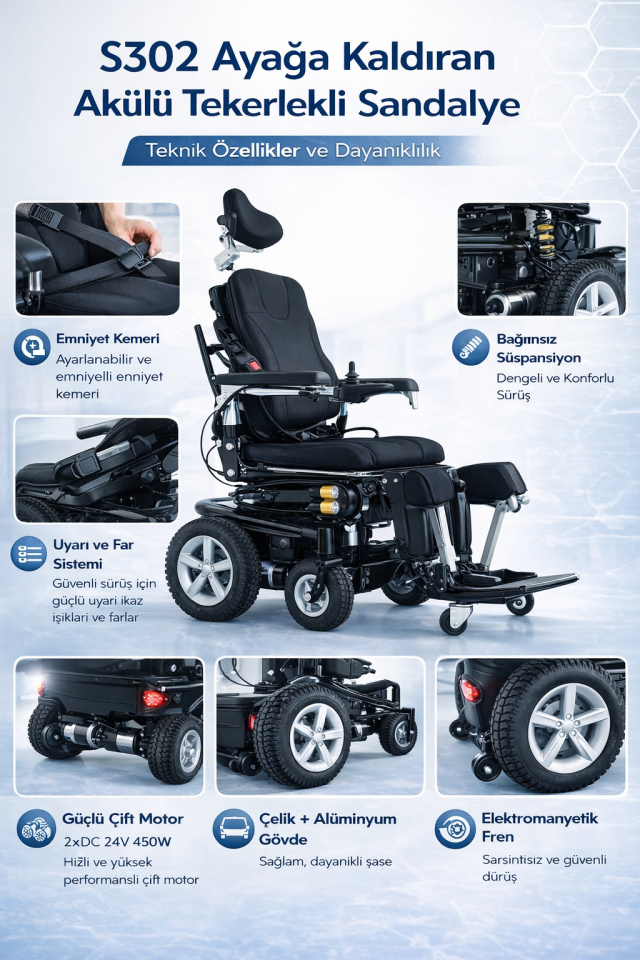 Scuba S302 Ayağa Kaldıran Akülü Tekerlekli Sandalye