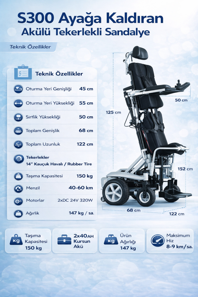 Scuba S300 Ayaga Kaldıran Akülü Tekerlekli Sandalye