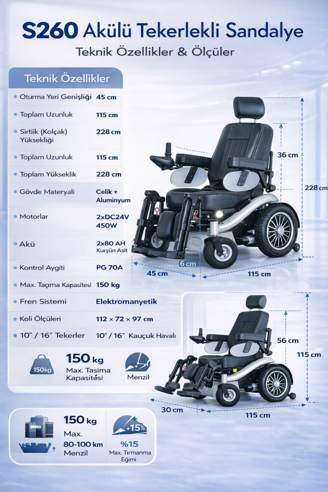 Scuba S260 Multi Fonksiyonel Akülü Tekerlekli Sandalye