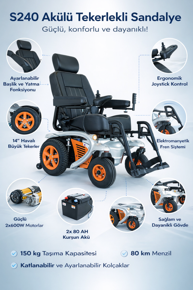 Scuba S240 Multi Fonksiyonel Akülü Tekerlekli Sandalye