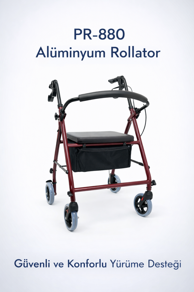 PR-880 Katlanır Alüminyum Çantalı  Rollatör Yürüteç