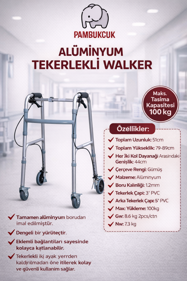 Alüminyum Tekerlekli Walker 1022
