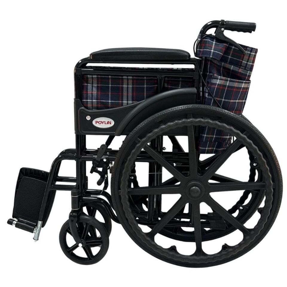 Poylin P100E Ekonomik Tekerlekli Sandalye (Ekose Kumaş)