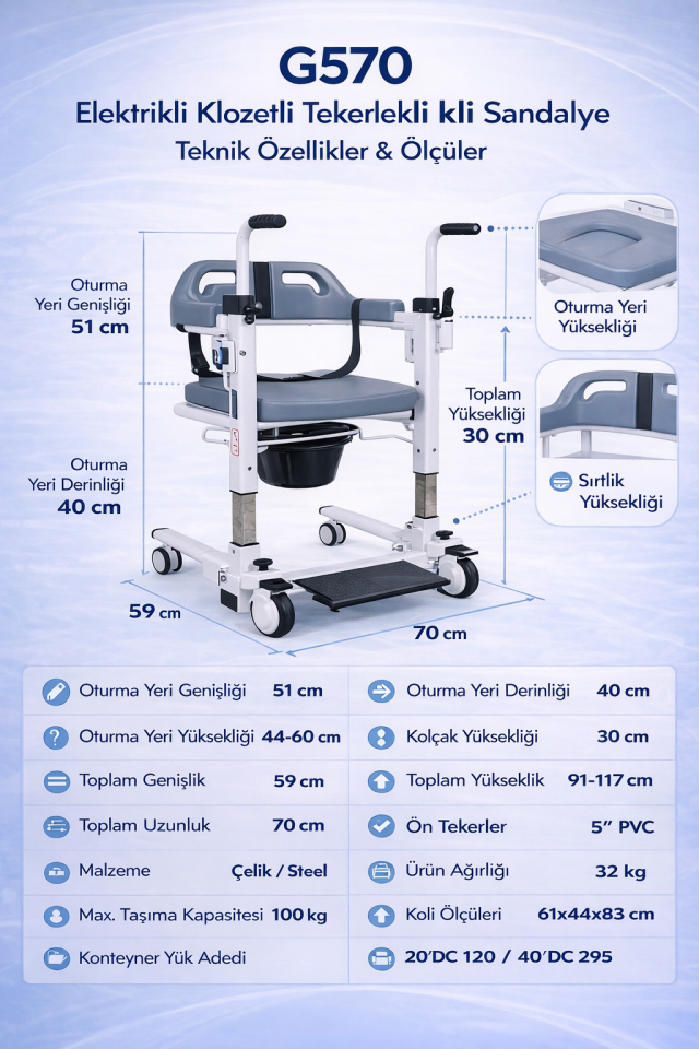 Golfi G570 Elektrikli Klozetli Transfer Sandalyesi