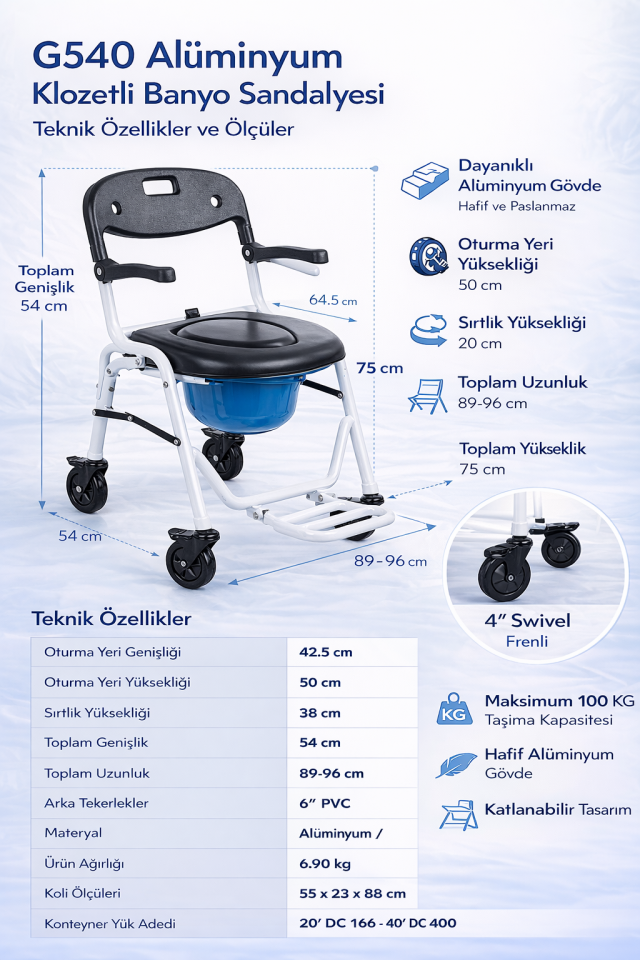 Golfi G540 Alüminyum Klozetli Banyo Sandalyesi