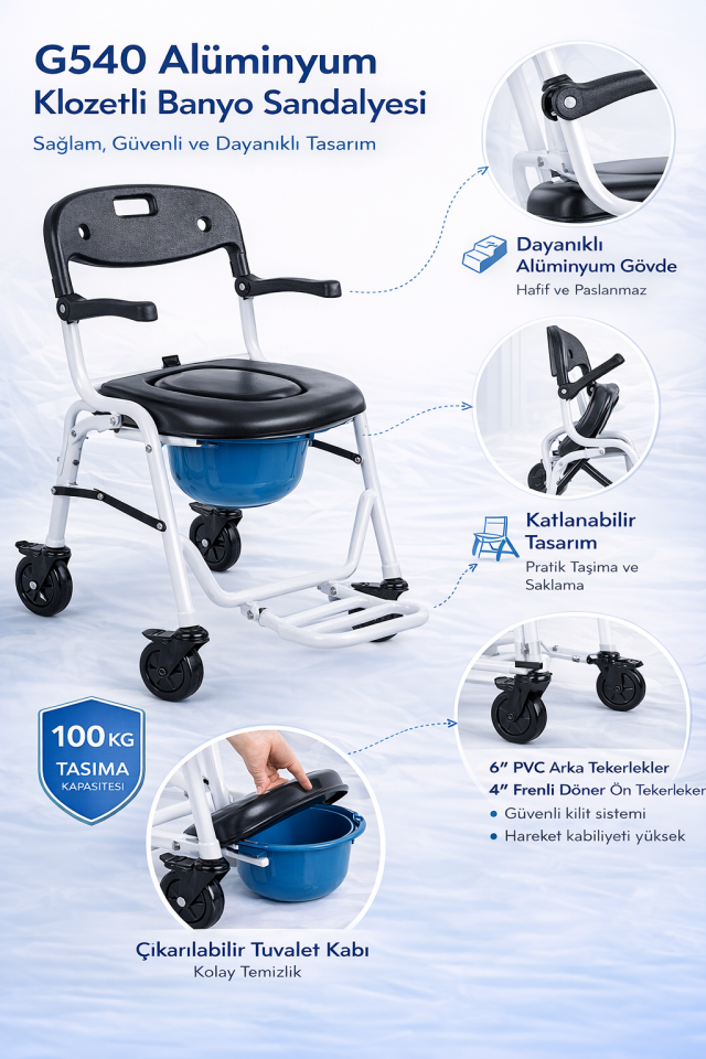 Golfi G540 Alüminyum Klozetli Banyo Sandalyesi