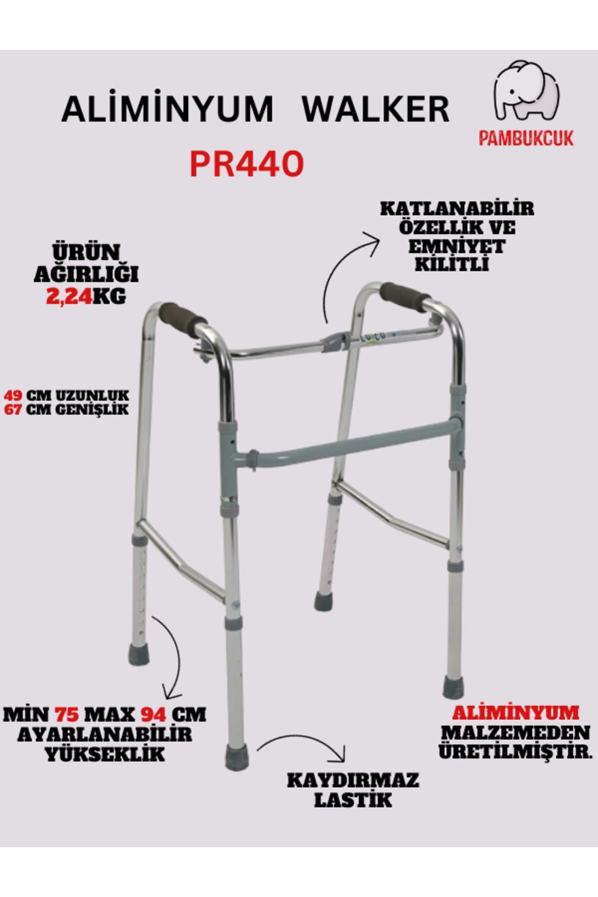 Alüminyum Hareketli Yürüteç / Alüminyum Walker PR-440