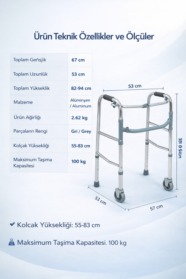 Alüminyum Hareketli Yürüteç / Alüminyum Walker PR-440