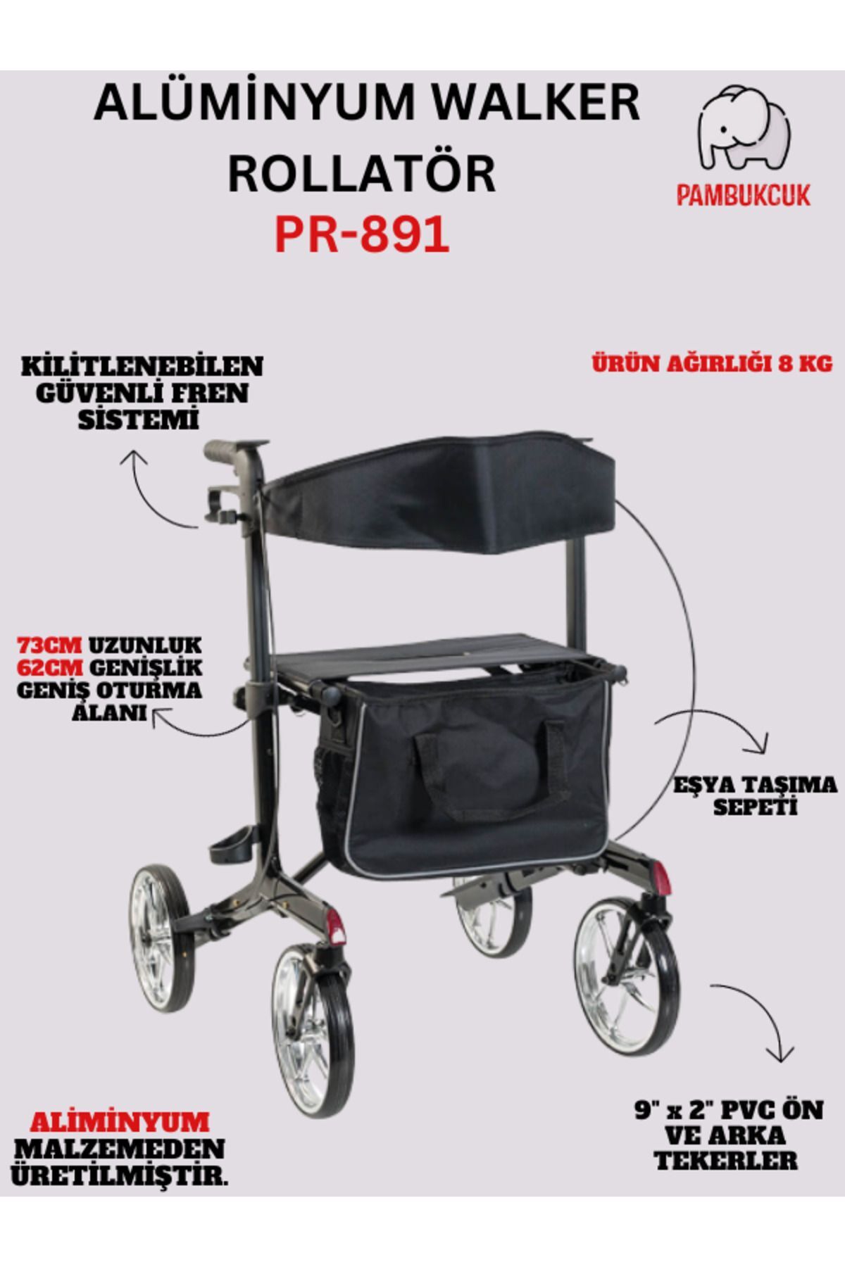 Alüminyum Walker Rolatör Yürüteç PR-891