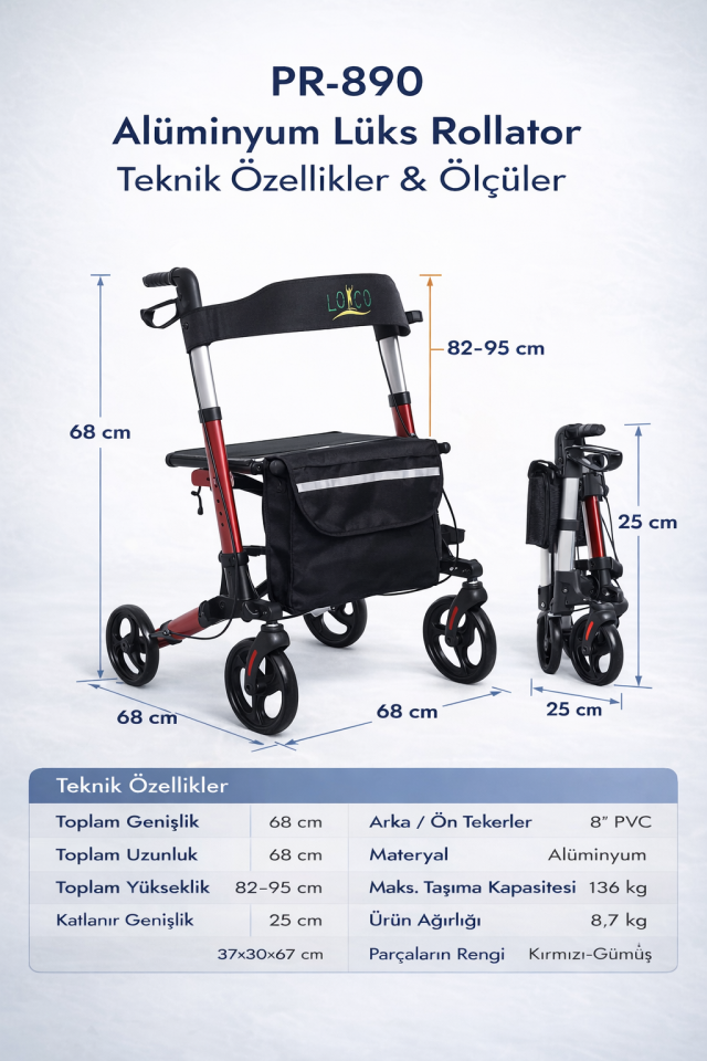 Alüminyum Lüx Rolatör Walker Yürüteç PR-890