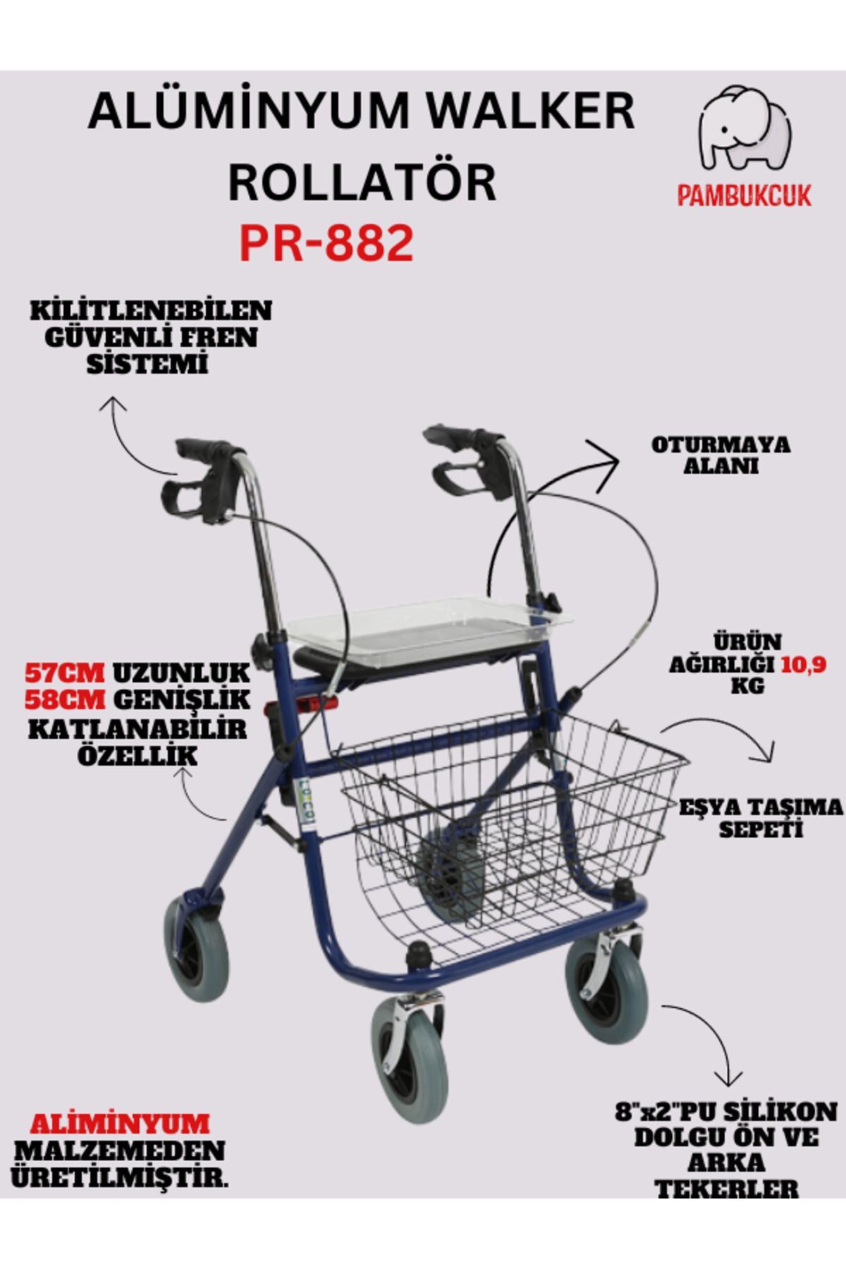 Alimnyum Walker Rolatör PR-882