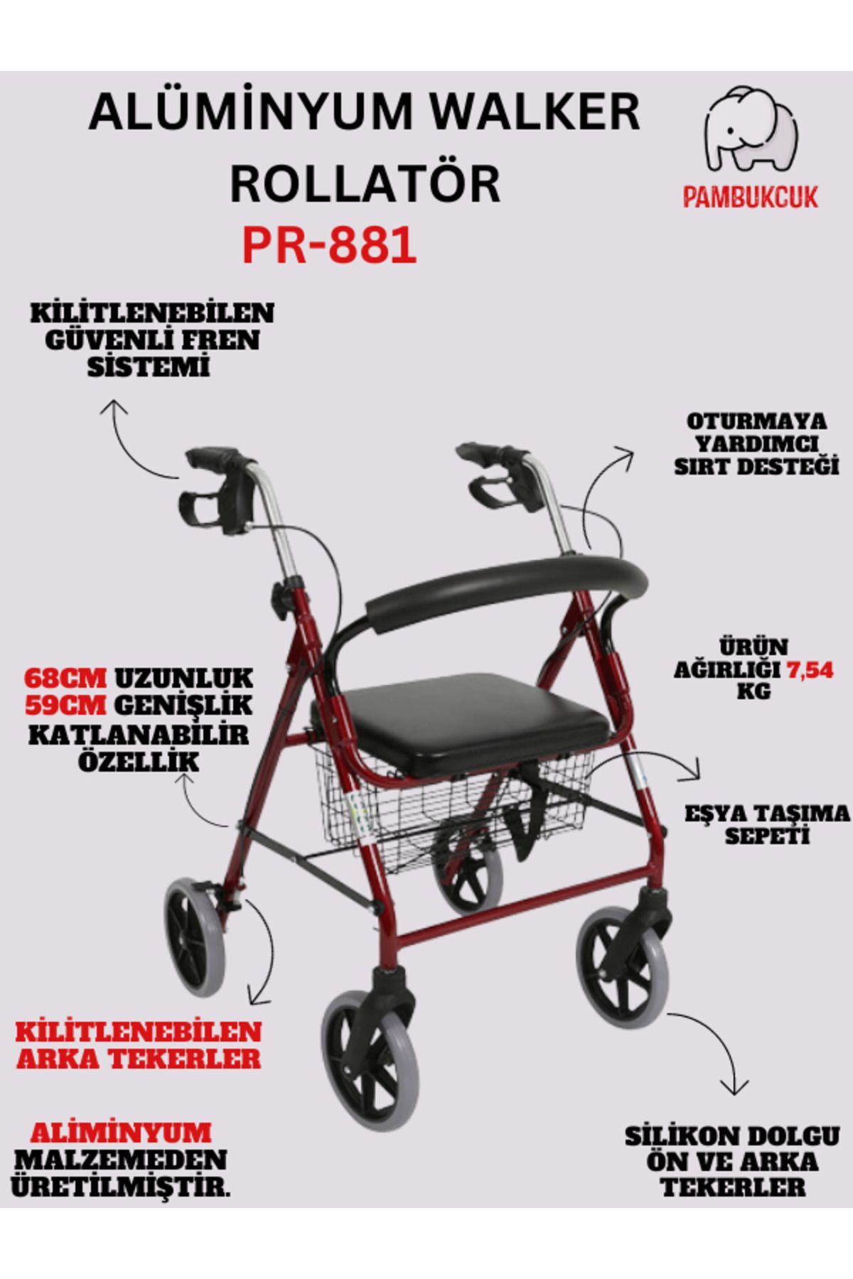 Alüminyum Walker Rolatör PR-881