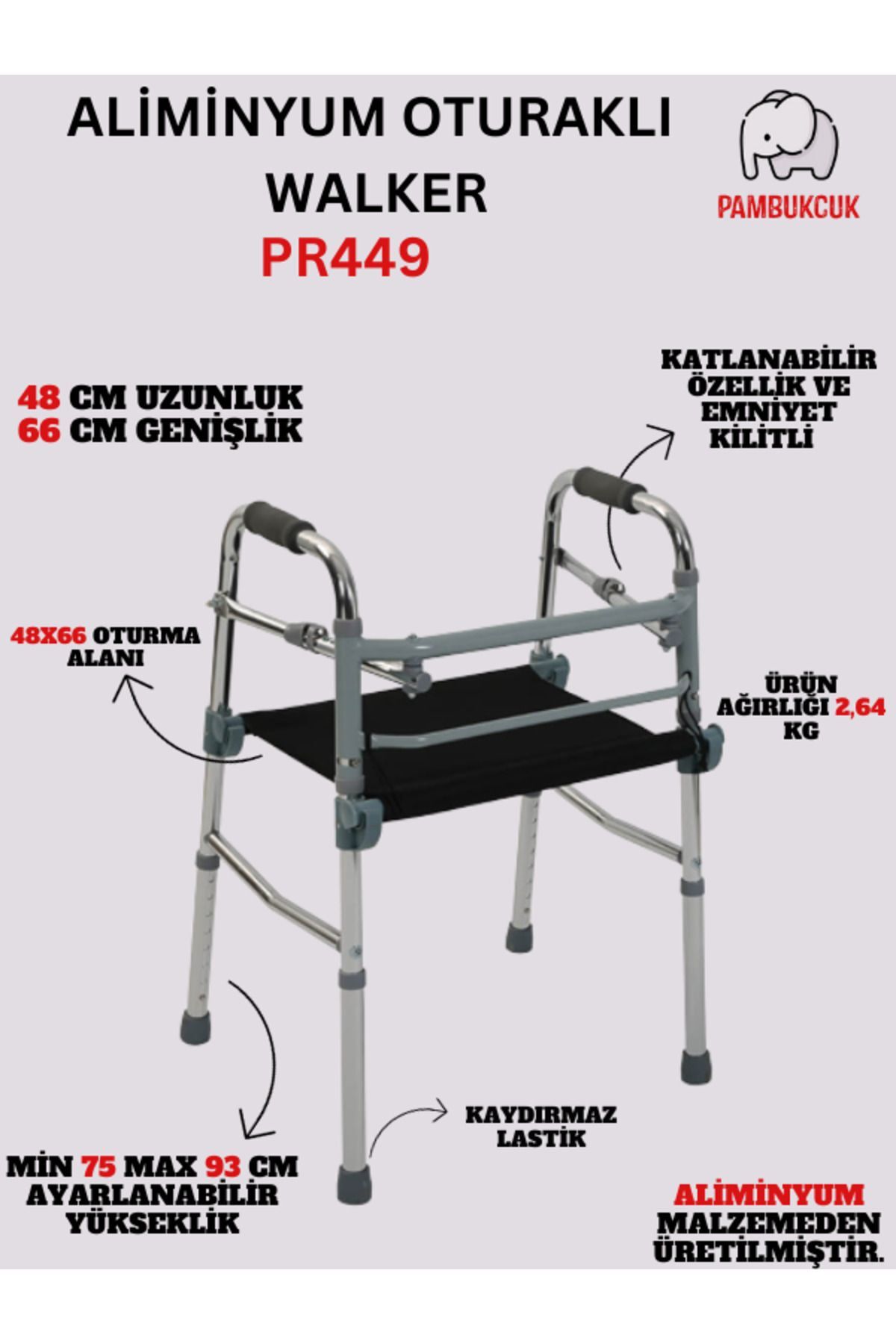 Alüminyum Oturaklı Walker / Oturaklı Yürüteç PR-449