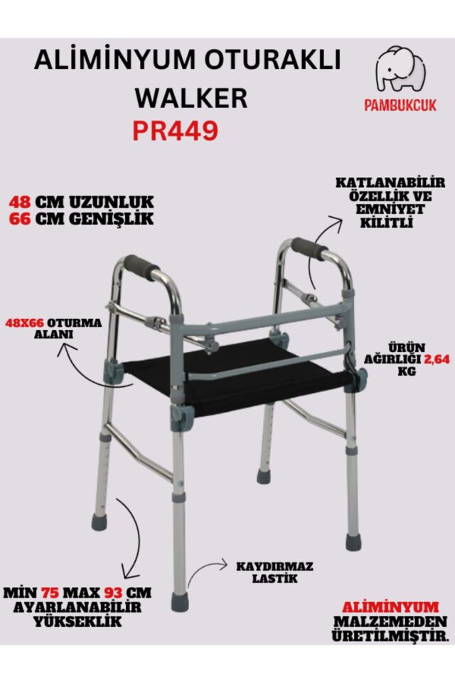 Alüminyum Oturaklı Walker / Oturaklı Yürüteç PR-449