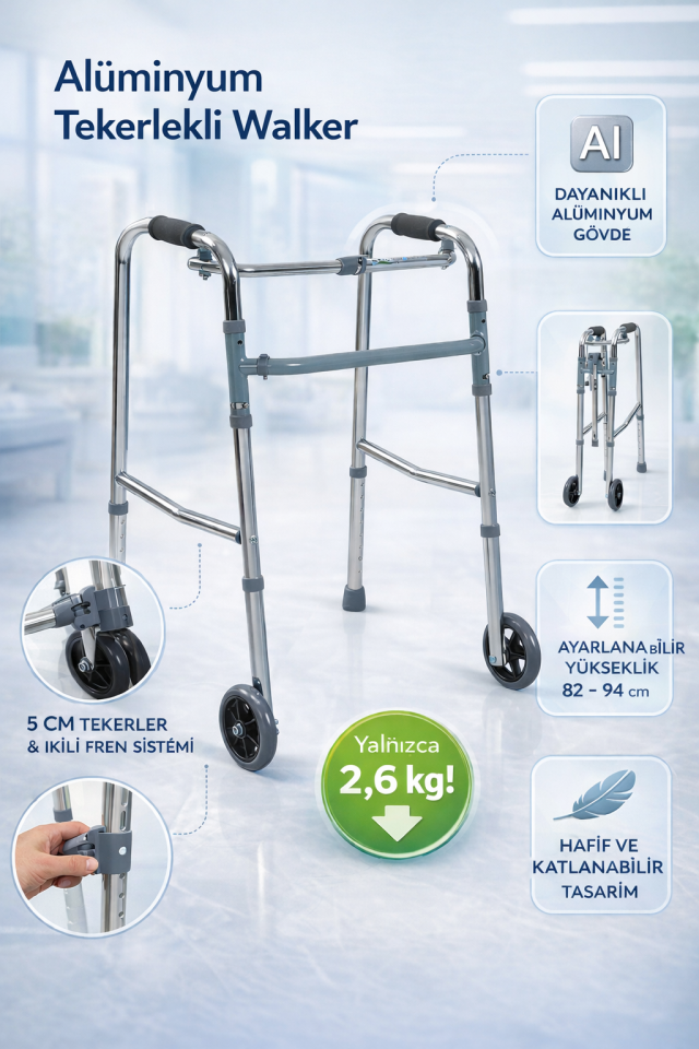 Alüminyum Tekerlekli Yürüteç / Alüminyum Walker PR-441