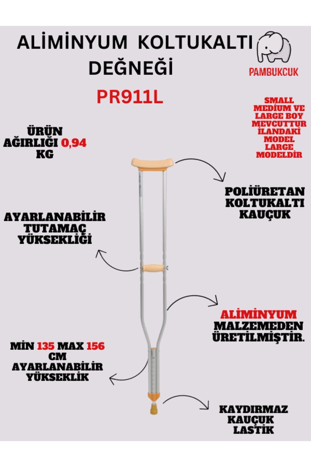 Alüminyum Koltukaltı Değneği PR-911L