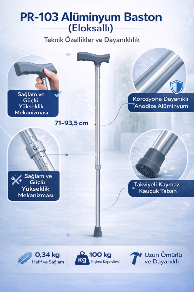 PR-103 Alüminyum Baston (Eloksallı)