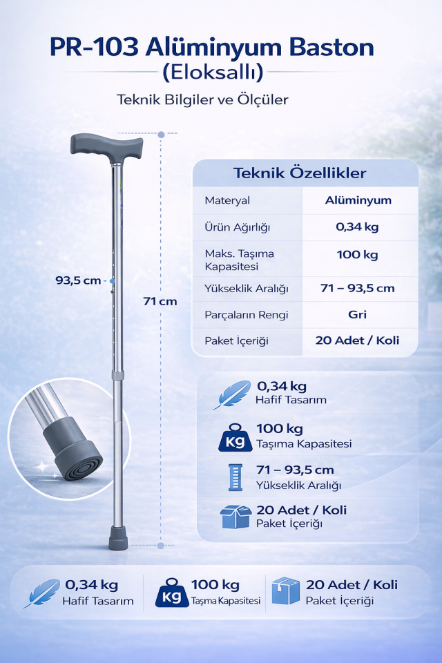 PR-103 Alüminyum Baston (Eloksallı)