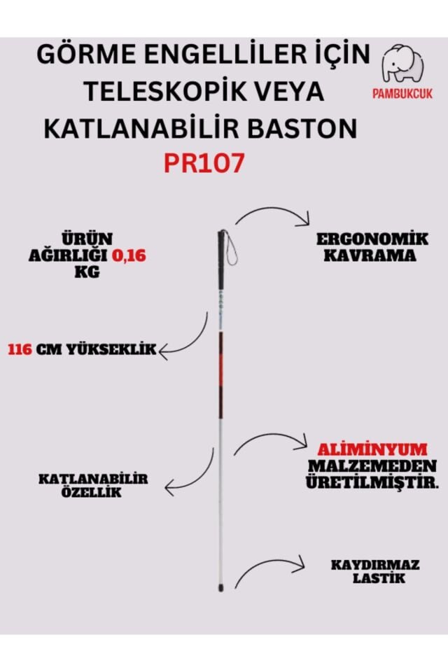 PR-107 Görme Engelliler için Teleskopik veya Katlanabilir Baston