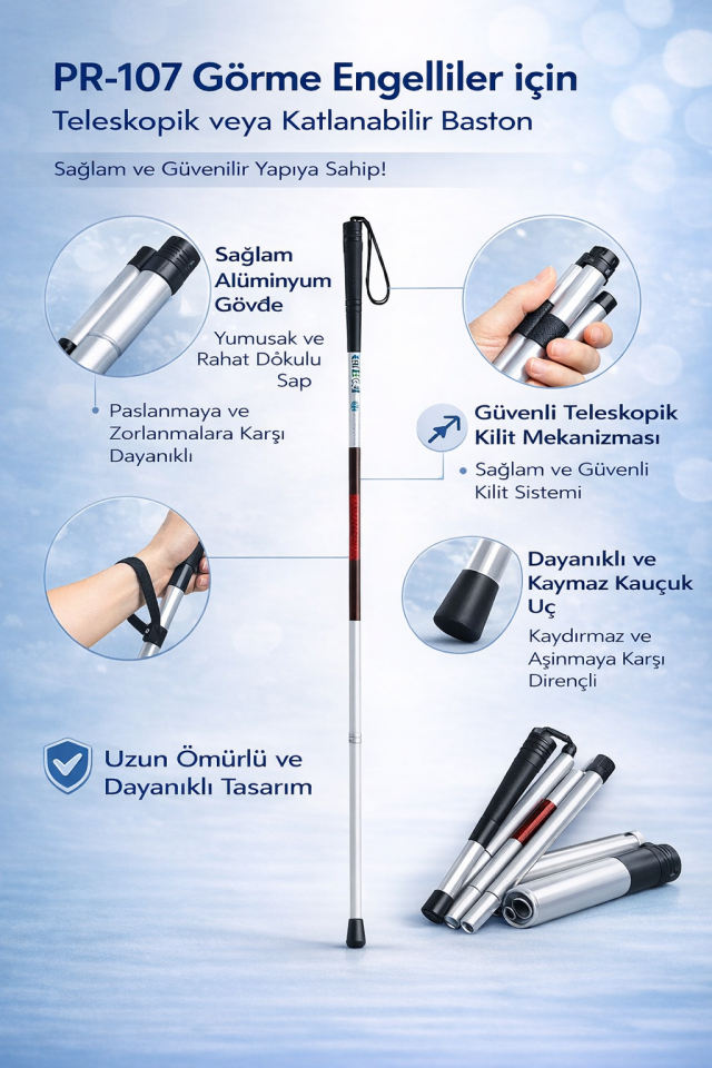PR-107 Görme Engelliler için Teleskopik veya Katlanabilir Baston