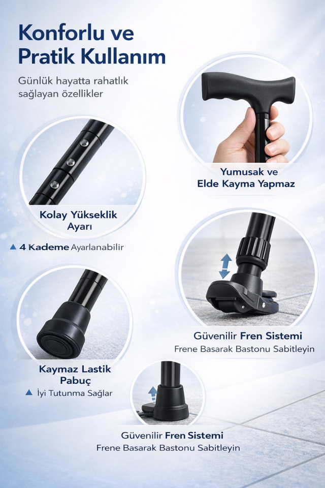 PR-104 Alüminyum Katlanır Baston (Siyah)