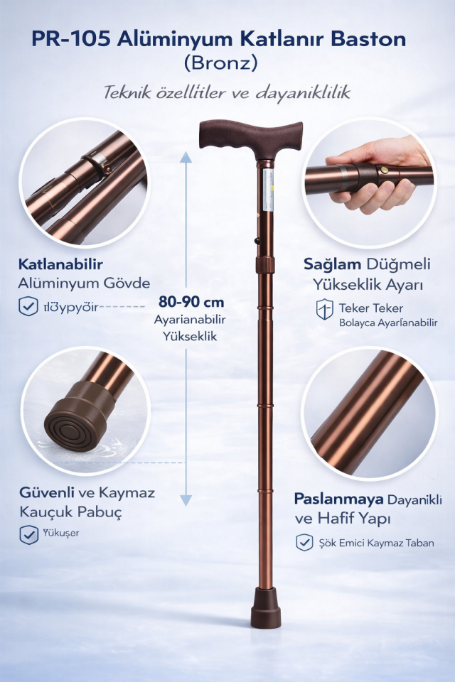 PR-105 Alüminyum Katlanır Baston (Bronz)