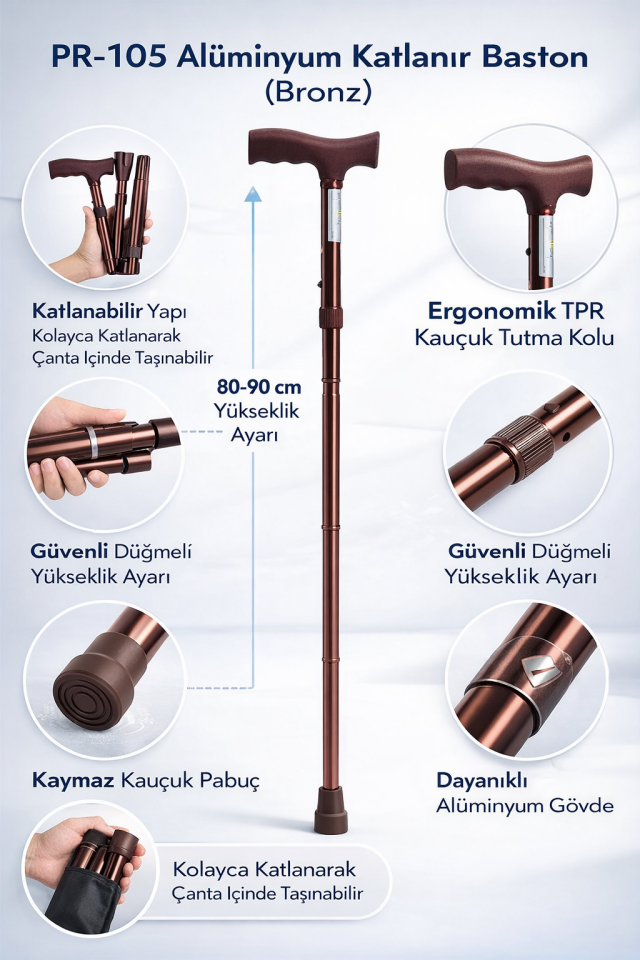 PR-105 Alüminyum Katlanır Baston (Bronz)