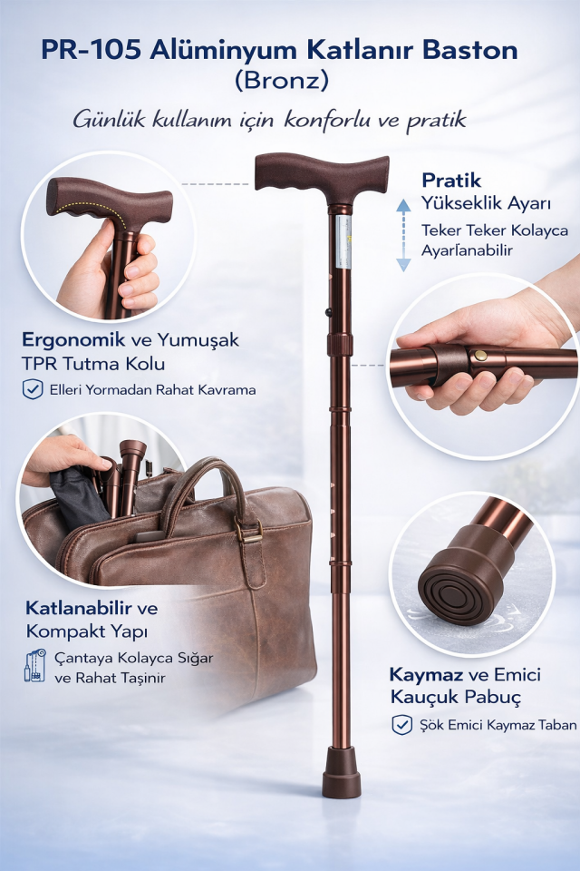PR-105 Alüminyum Katlanır Baston (Bronz)