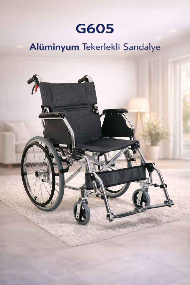 Golfi  G605 Frenli Alüminyum Refakatçi  Frenli Transfer Sandalyesi Sandalyesi