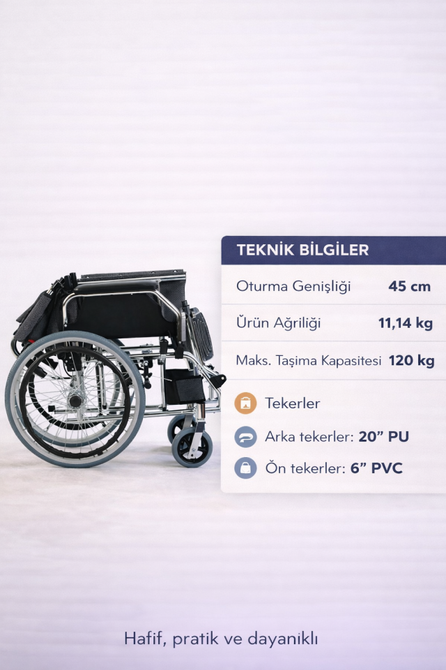 Golfi  G605 Frenli Alüminyum Refakatçi  Frenli Transfer Sandalyesi Sandalyesi