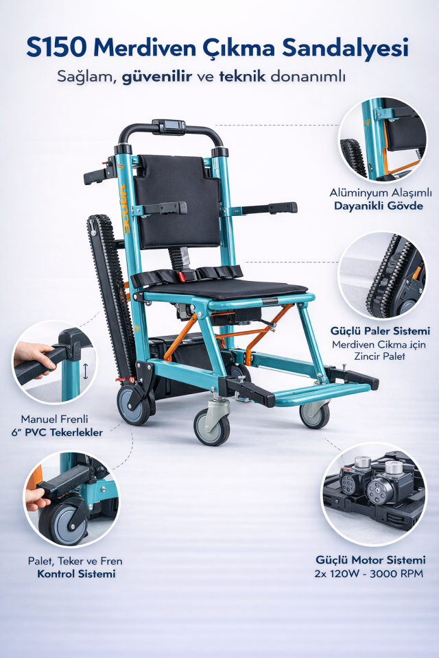 S150 Merdiven Çıkma Sandalyesi (Turkuaz)