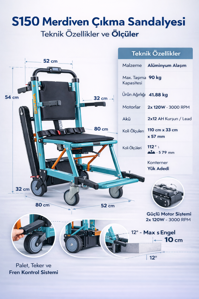S150 Merdiven Çıkma Sandalyesi (Turkuaz)