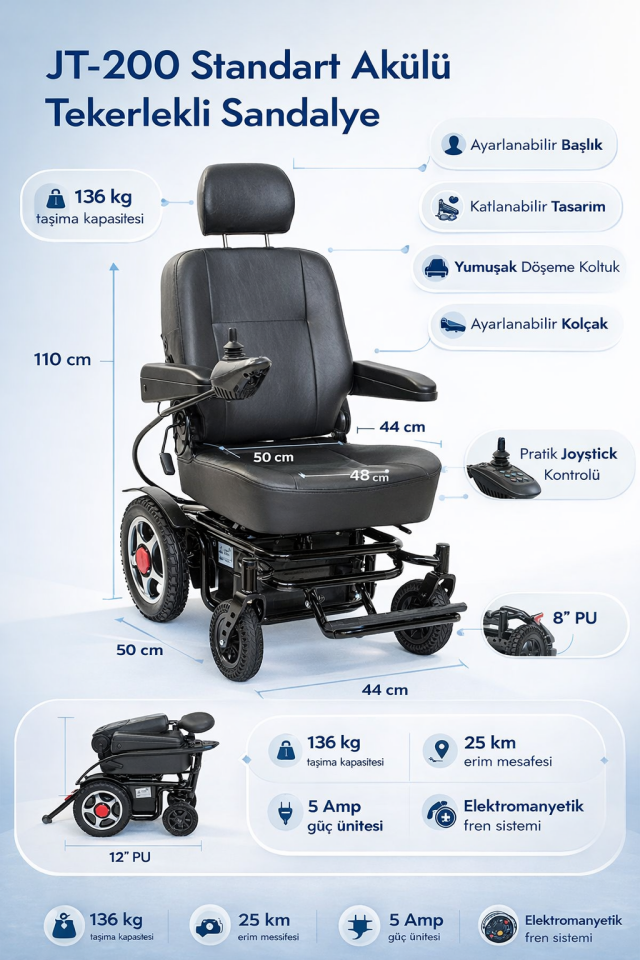 Jetty JT-200 Fonksiyonel Akülü Tekerlekli Sandalye