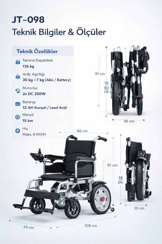 Jetty JT-098 Katlanır Akülü Tekerlekli Sandalye