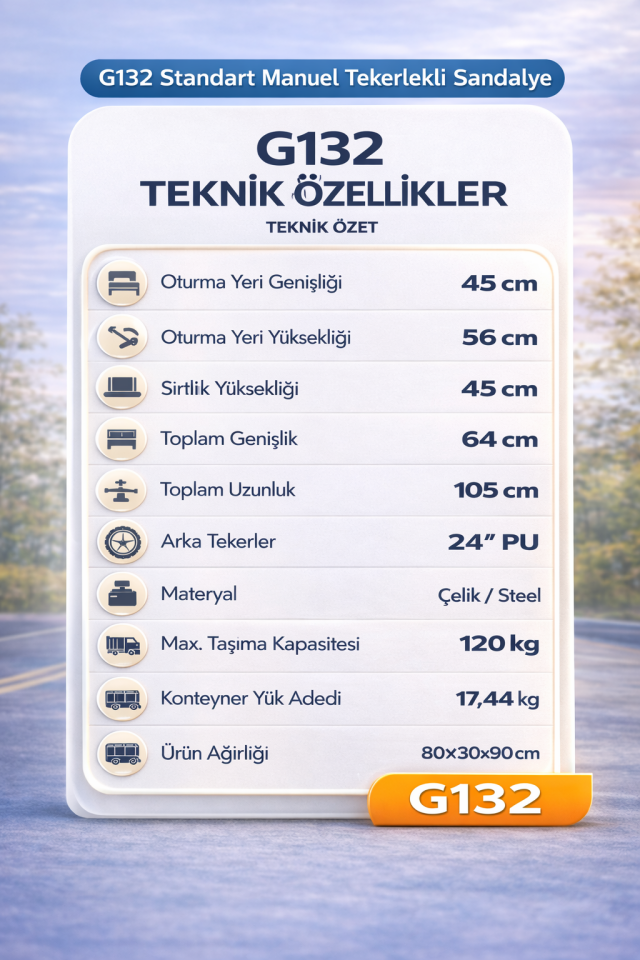 Golfi G132 Standart Manuel Tekerlekli Sandalye