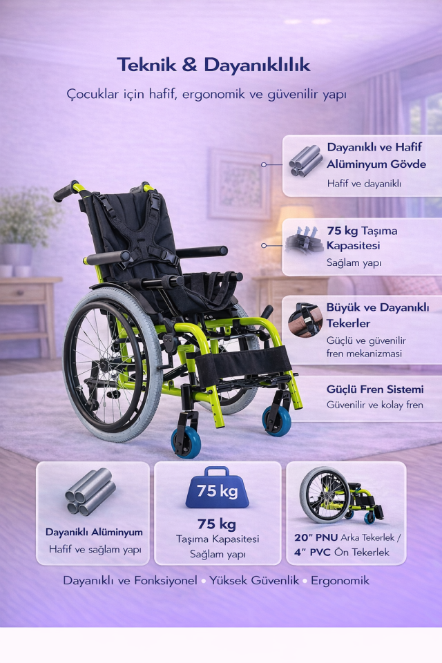 Golfi G333 Pediatrik (Çocuk) Alüminyum Multi-Fonksiyonel Tekerlekli Sandalye