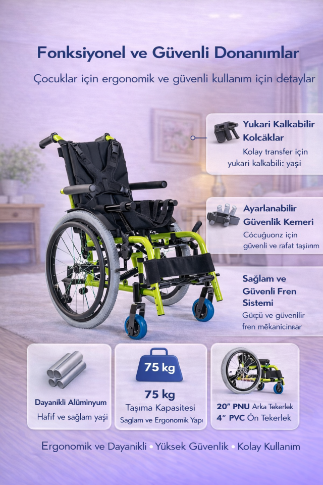 Golfi G333 Pediatrik (Çocuk) Alüminyum Multi-Fonksiyonel Tekerlekli Sandalye