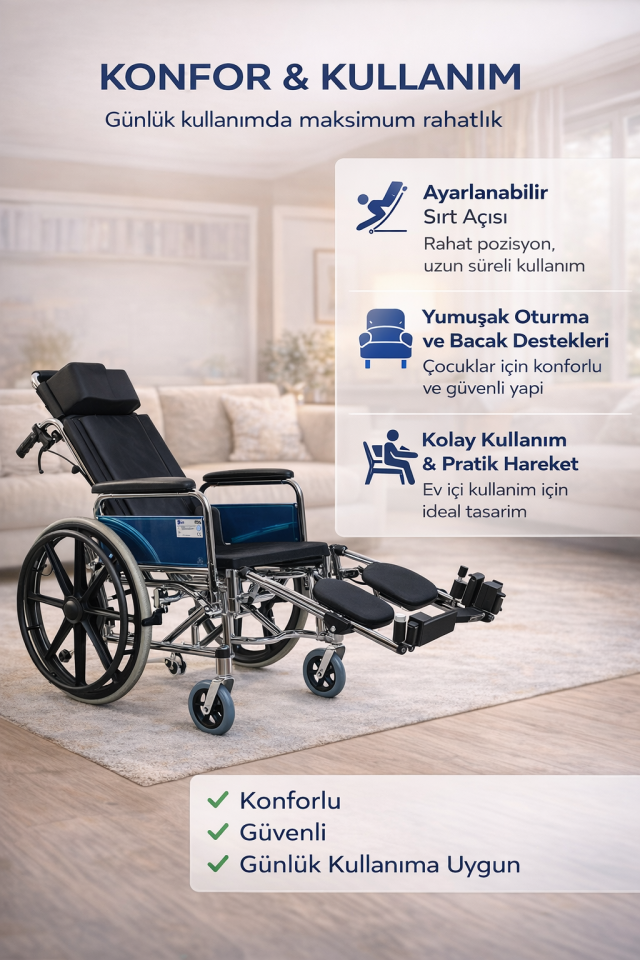 Golfi G124C Özellikli Multi Fonksiyonel Pediatrik (Çocuk) Tekerlekli Sandalye