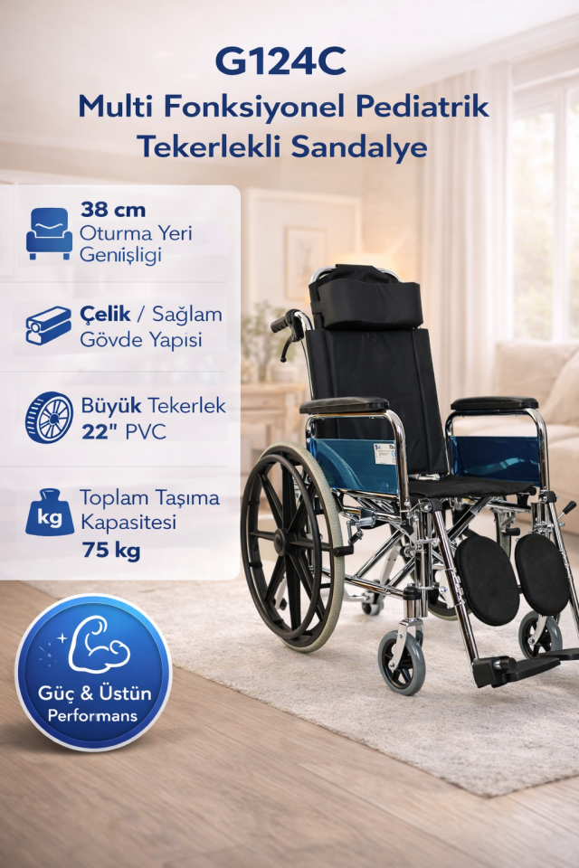 Golfi G124C Özellikli Multi Fonksiyonel Pediatrik (Çocuk) Tekerlekli Sandalye