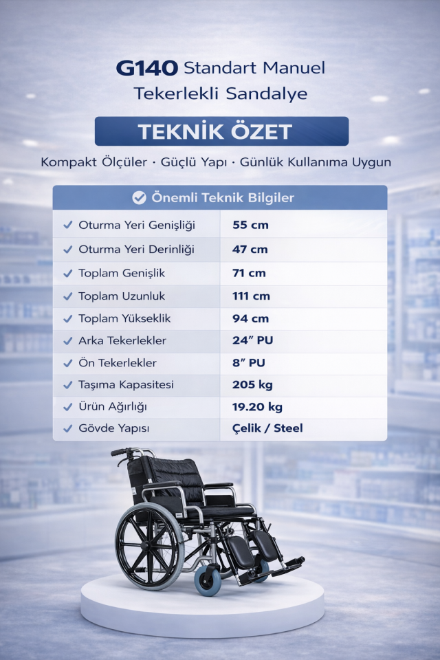 Golfi G140 Standart Manuel Bariatrik Tekerlekli Sandalye