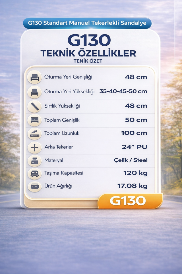 Golfi G130 Standart Manuel Tekerlekli Sandalye