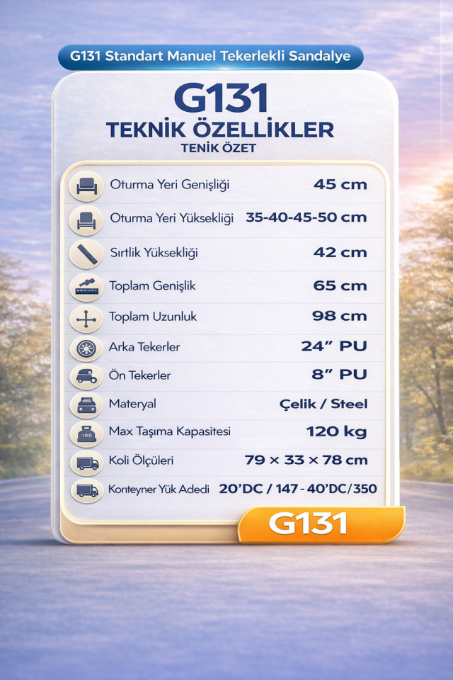 Golfi G131 Standart Manuel Tekerlekli Sandalye
