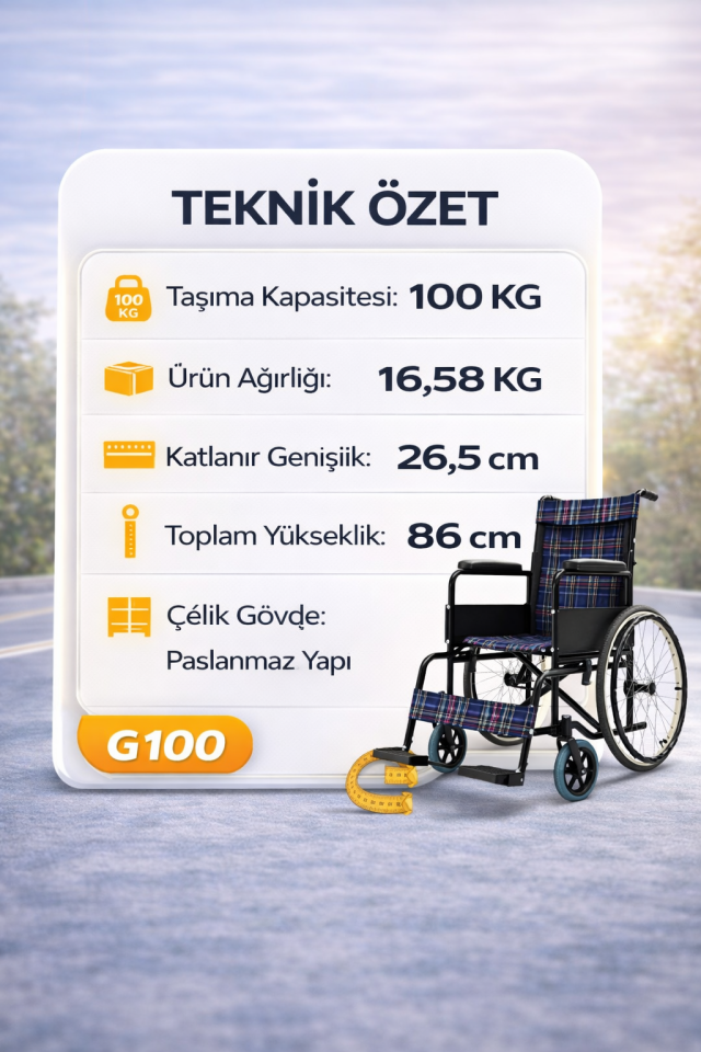 G100Y Standart Tekerlekli Sandalye (Ekose Kumaş)
