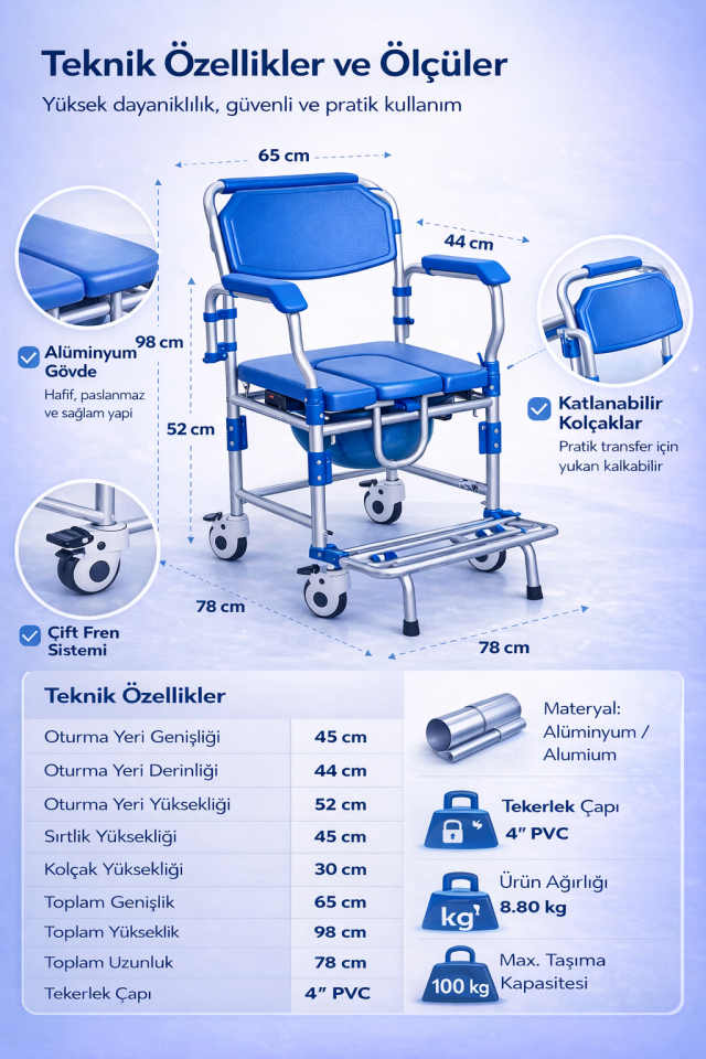Golfi G525 Alüminyum Klozetli Banyo Sandalyesi