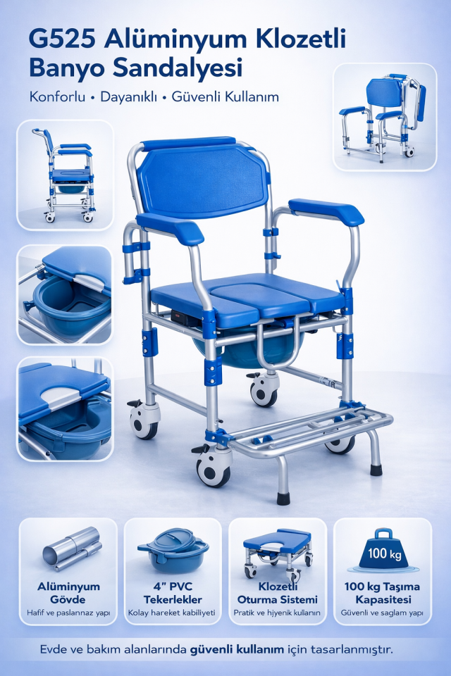 Golfi G525 Alüminyum Klozetli Banyo Sandalyesi