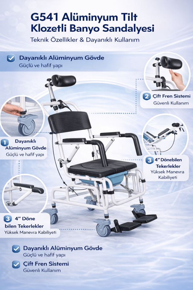 Golfi G541 Alüminyum Tilt Klozetli Banyo Sandalyesi