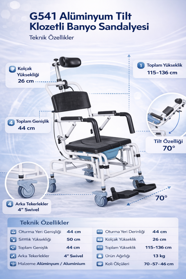 Golfi G541 Alüminyum Tilt Klozetli Banyo Sandalyesi