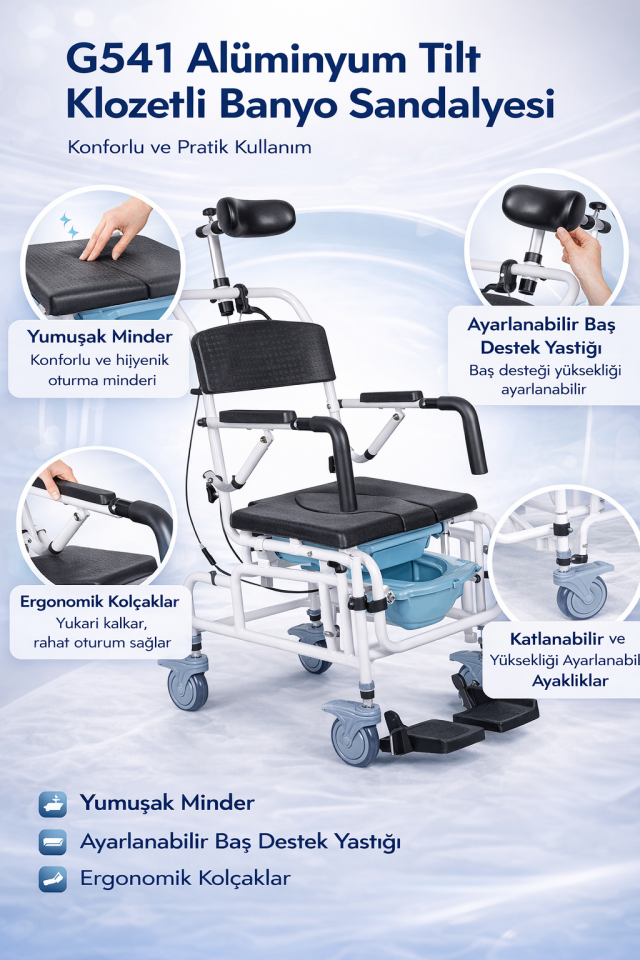 Golfi G541 Alüminyum Tilt Klozetli Banyo Sandalyesi